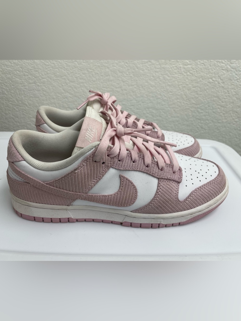 Nike Women's Low Pink and White Dunks